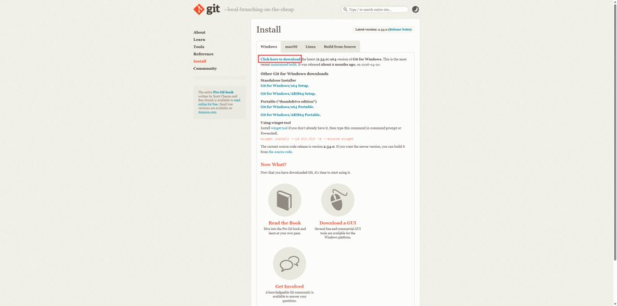 图片展示的是Git官方网站的安装页面。页面左侧有导航栏，如About、Learn、Tools等。右侧“Install”部分有Windows、macOS、Linux选项，其中Windows选项被红色框突出显示。下方有“Click here to download...”的下载链接，以及“Latest version is 2.34.0”等信息。页面底部有“Read the Book”“Download a Git”“Get Involved”三个图标。该图片与文档中“将Git和GitHub建立联系”部分相关，用于指导用户下载Git软件。